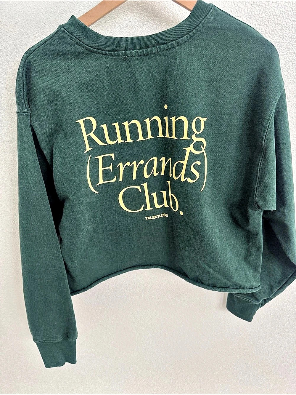 Talentless Women's Running Club Crewneck Cropped Sweatshirt in Green Small